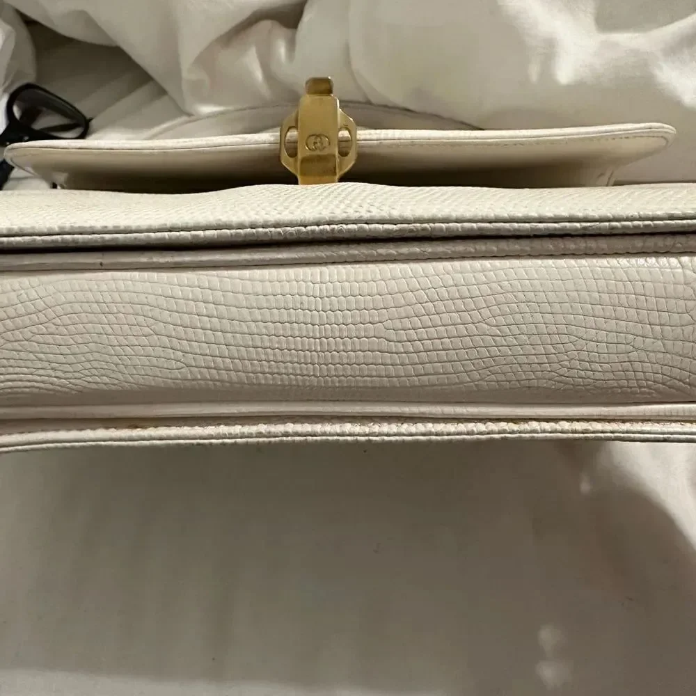 Gucci lizard embossed leather top handle tote